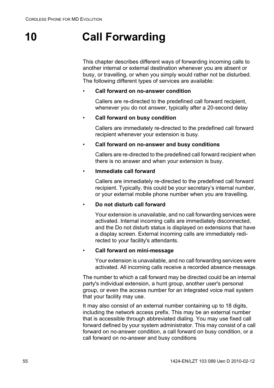 10 call forwarding | AASTRA DT4x3 for MX-ONE User Guide EN User Manual | Page 55 / 120