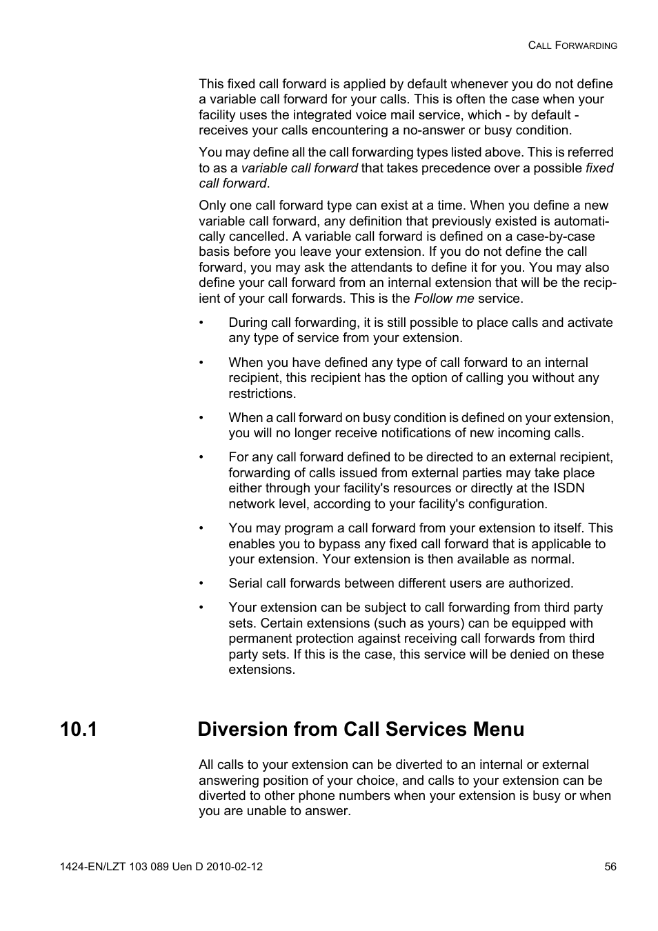1 diversion from call services menu | AASTRA DT4x3 for MX-ONE User Guide EN User Manual | Page 56 / 120