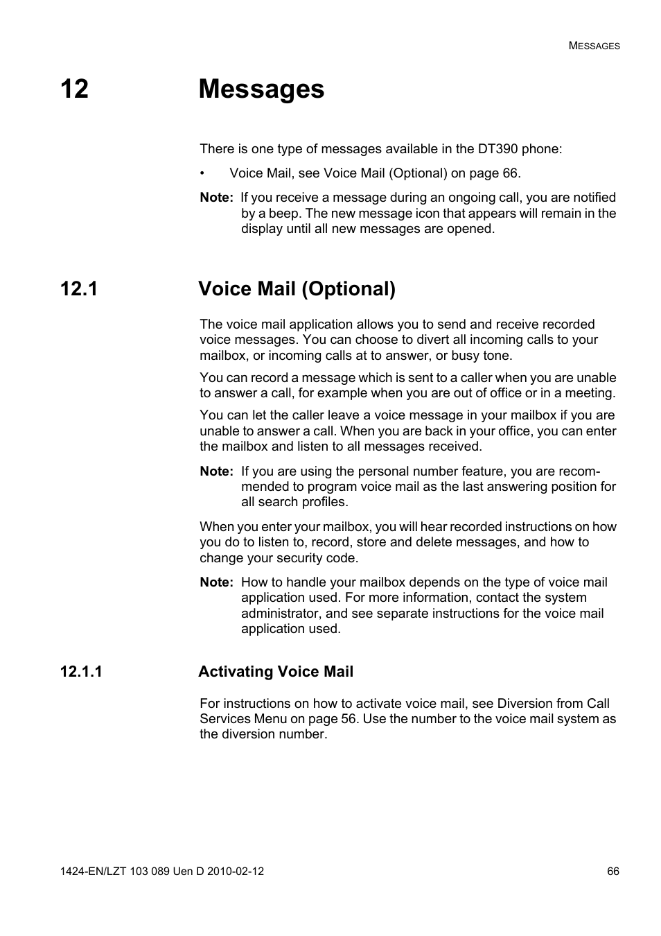 12 messages, 1 voice mail (optional), 1 activating voice mail | AASTRA DT4x3 for MX-ONE User Guide EN User Manual | Page 66 / 120