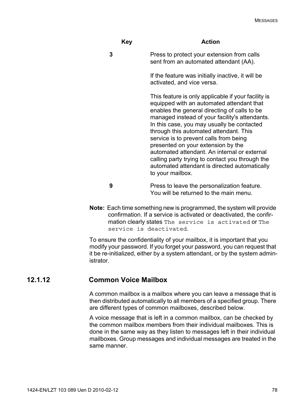 12 common voice mailbox | AASTRA DT4x3 for MX-ONE User Guide EN User Manual | Page 78 / 120