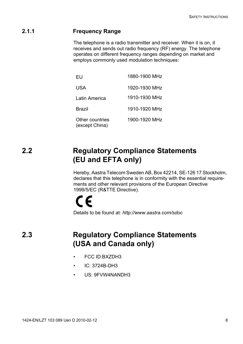 1 frequency range | AASTRA DT4x3 for MX-ONE User Guide EN User Manual | Page 8 / 120