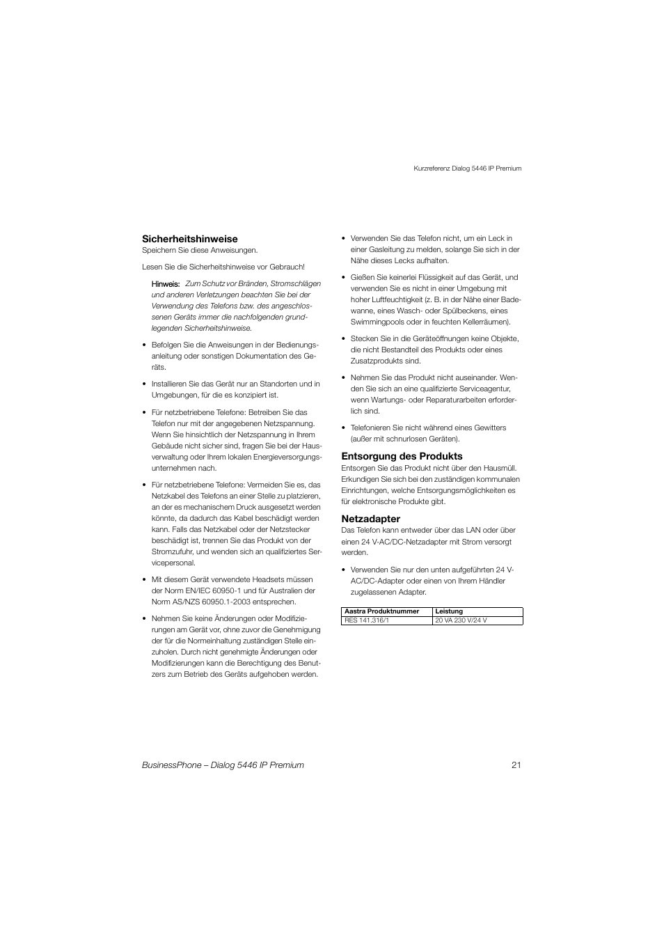AASTRA 7446ip (5446ip) for BusinessPhone Quick Reference Guide User Manual | Page 20 / 58