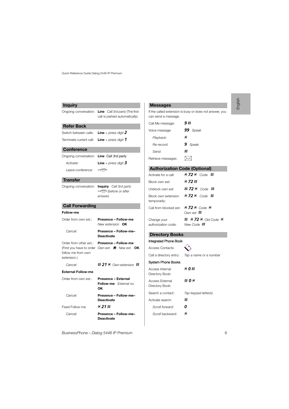 AASTRA 7446ip (5446ip) for BusinessPhone Quick Reference Guide User Manual | Page 6 / 58