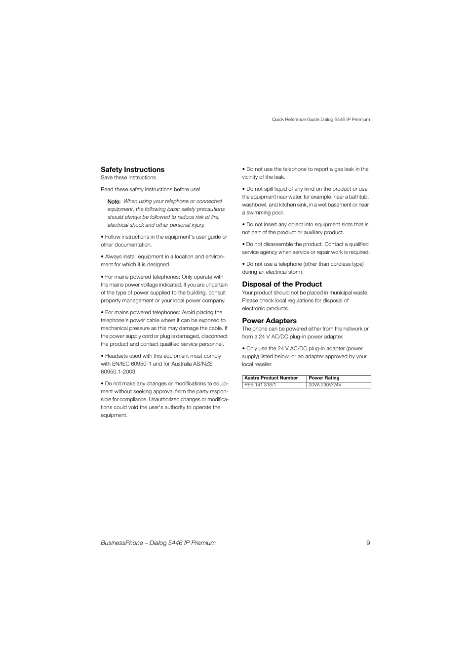 AASTRA 7446ip (5446ip) for BusinessPhone Quick Reference Guide User Manual | Page 9 / 58