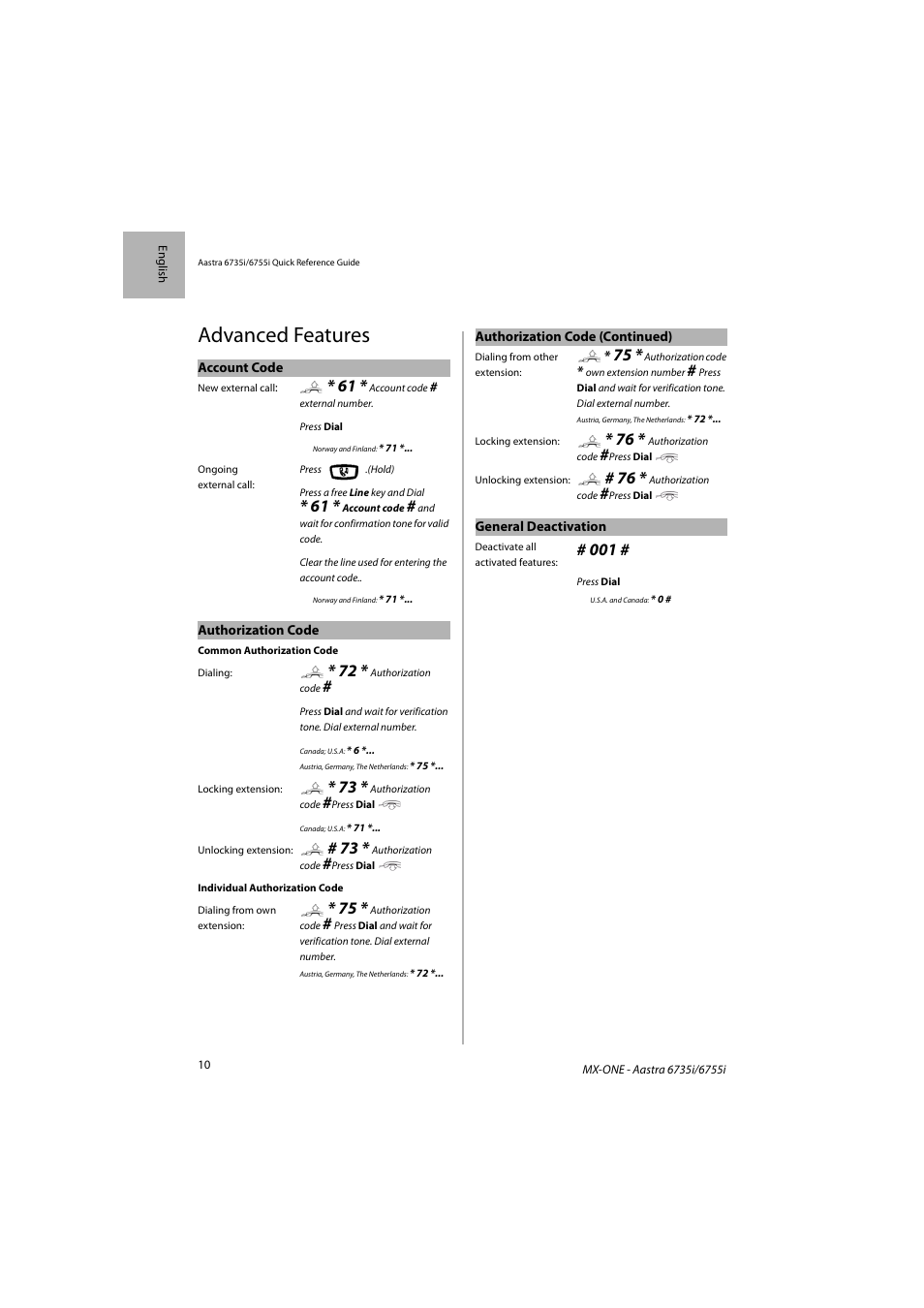 Advanced features | AASTRA 6755i for MX-ONE Quick Reference Guide EN User Manual | Page 10 / 18