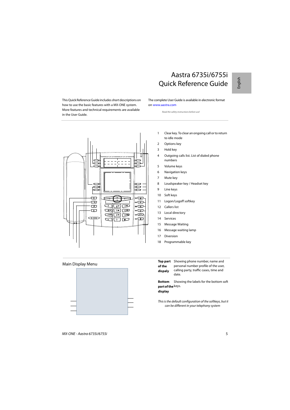 AASTRA 6755i for MX-ONE Quick Reference Guide EN User Manual | Page 5 / 18