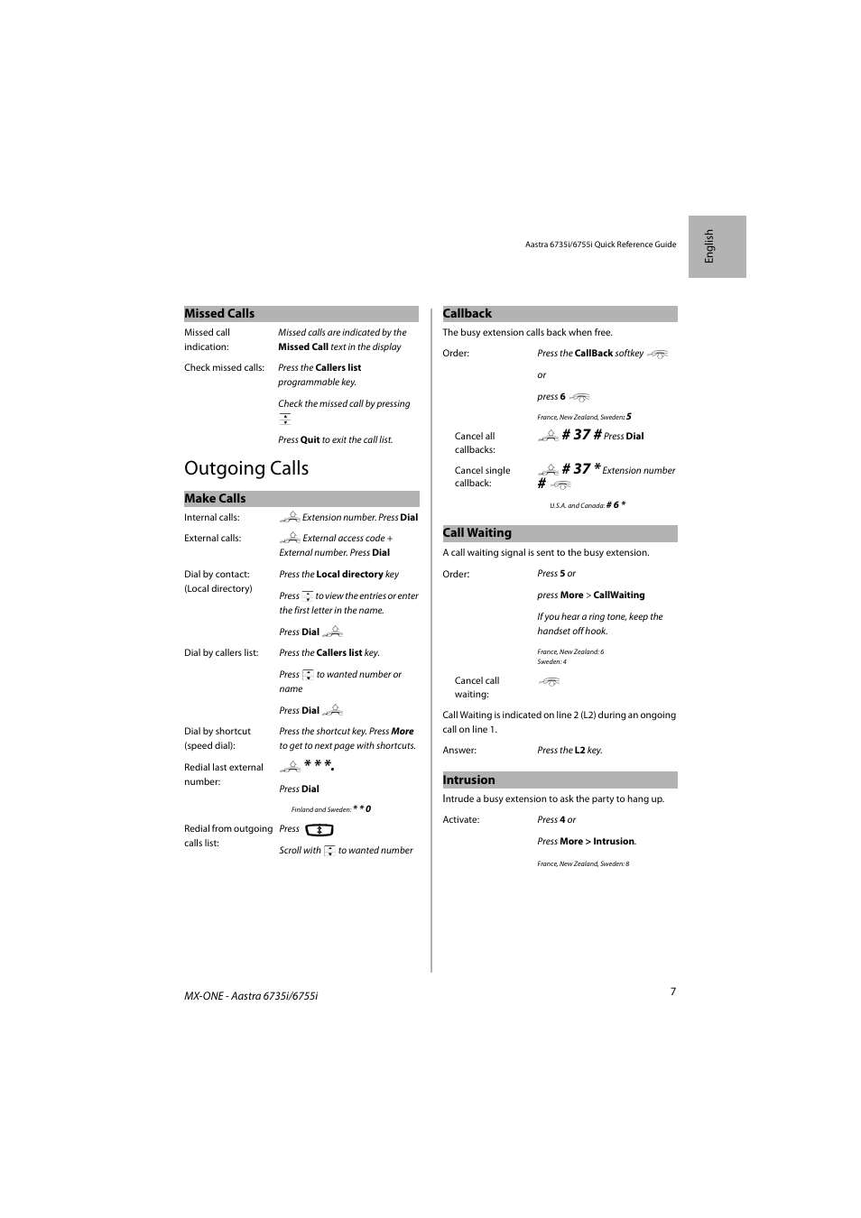 Outgoing calls | AASTRA 6755i for MX-ONE Quick Reference Guide EN User Manual | Page 7 / 18
