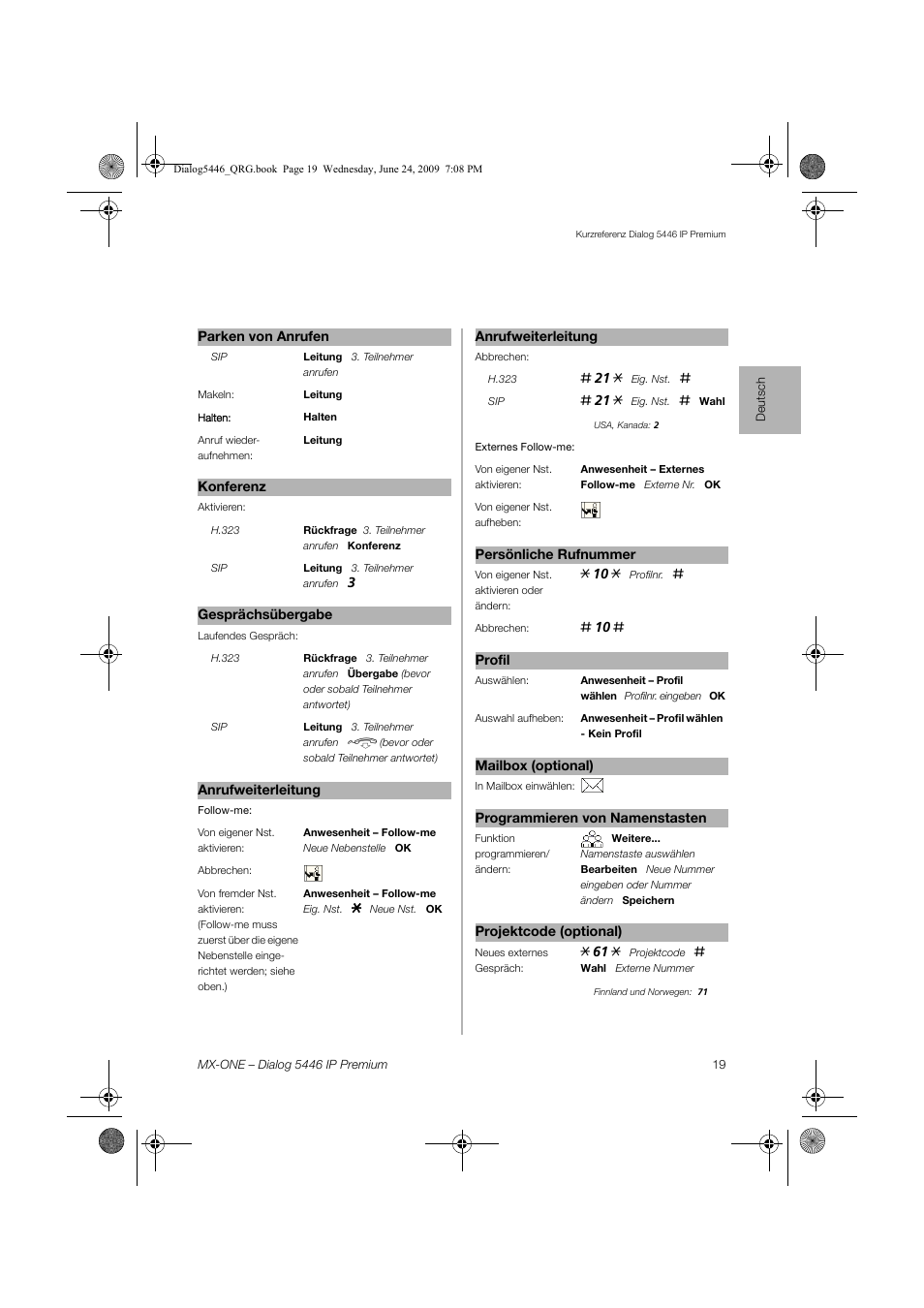 AASTRA 7446ip (5446ip) for MX-ONE Quick Reference Guide User Manual | Page 19 / 80