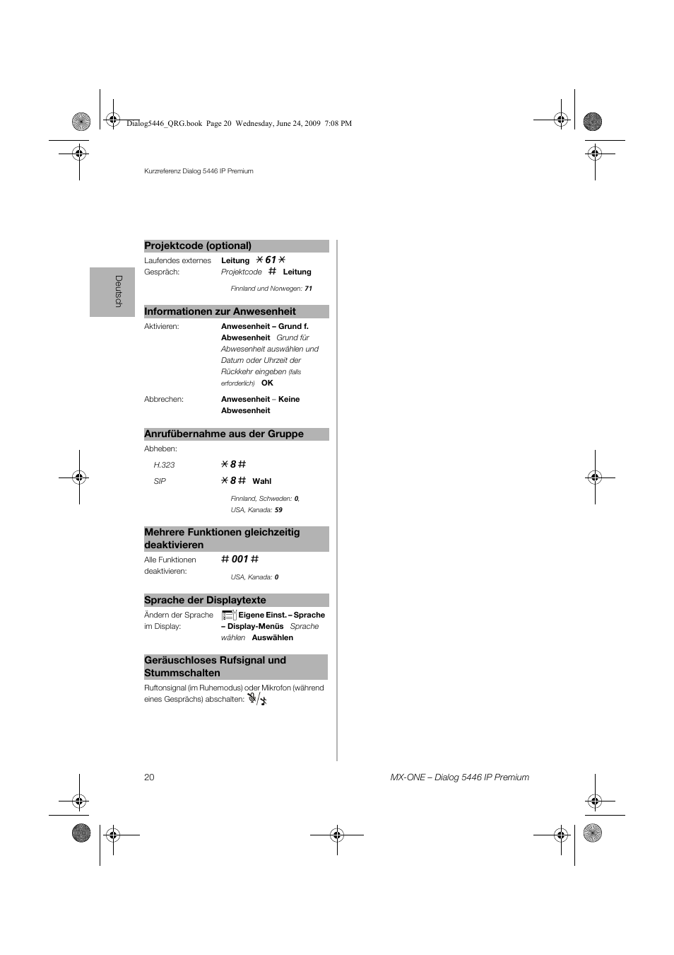 AASTRA 7446ip (5446ip) for MX-ONE Quick Reference Guide User Manual | Page 20 / 80