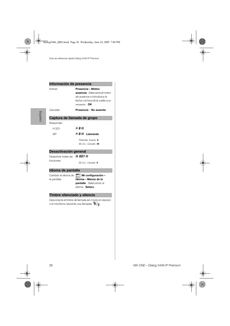 AASTRA 7446ip (5446ip) for MX-ONE Quick Reference Guide User Manual | Page 26 / 80