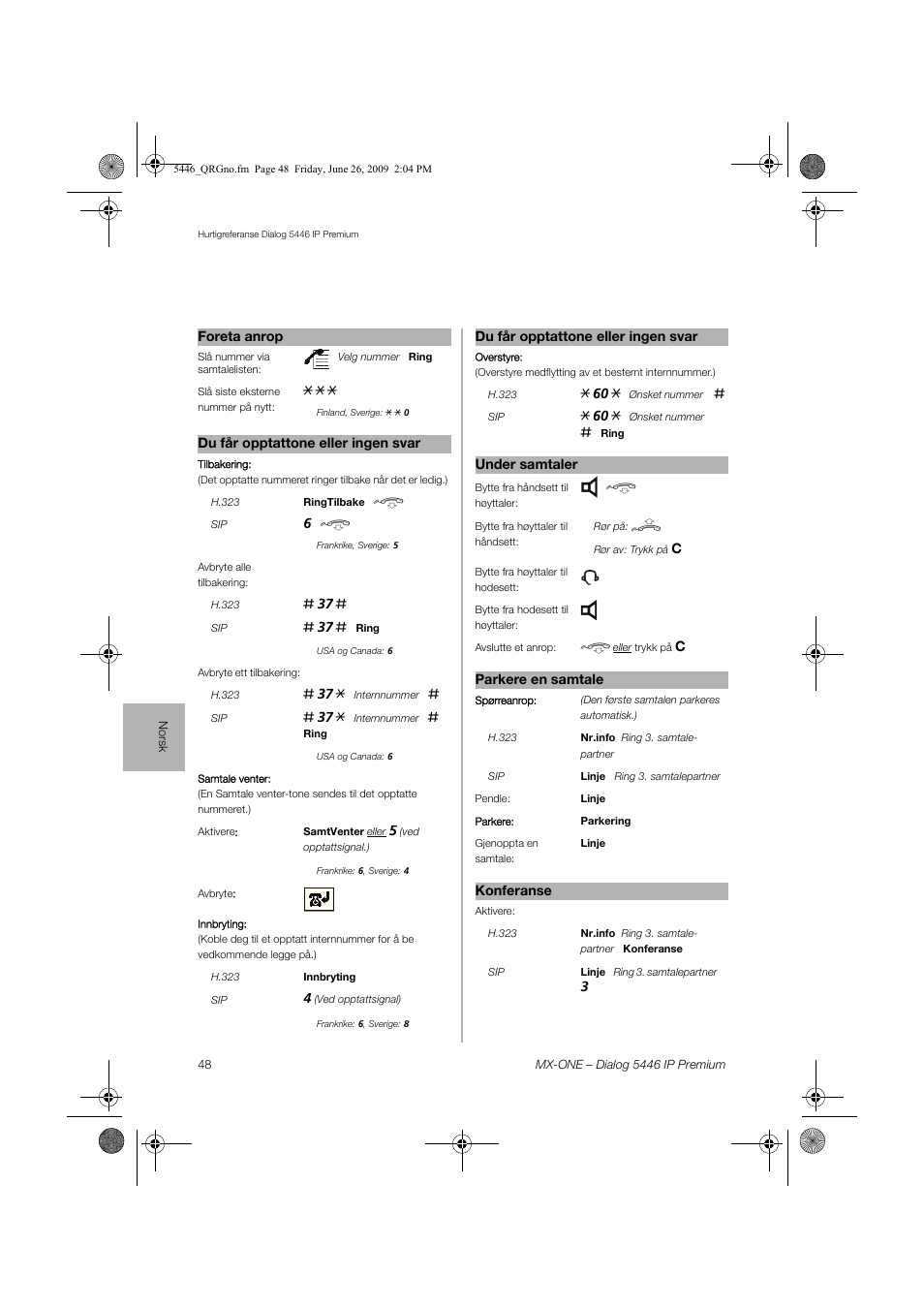 AASTRA 7446ip (5446ip) for MX-ONE Quick Reference Guide User Manual | Page 48 / 80