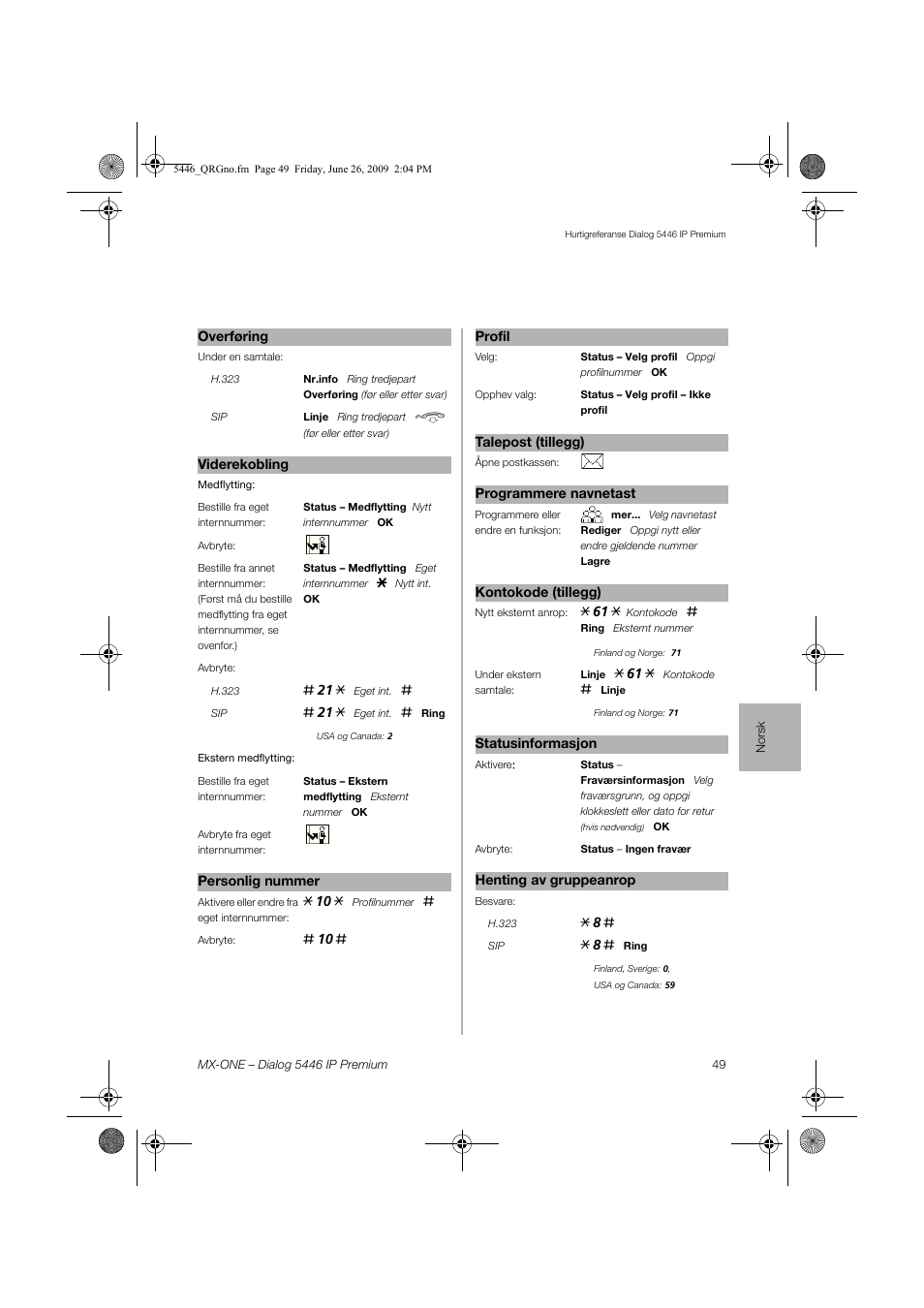 AASTRA 7446ip (5446ip) for MX-ONE Quick Reference Guide User Manual | Page 49 / 80