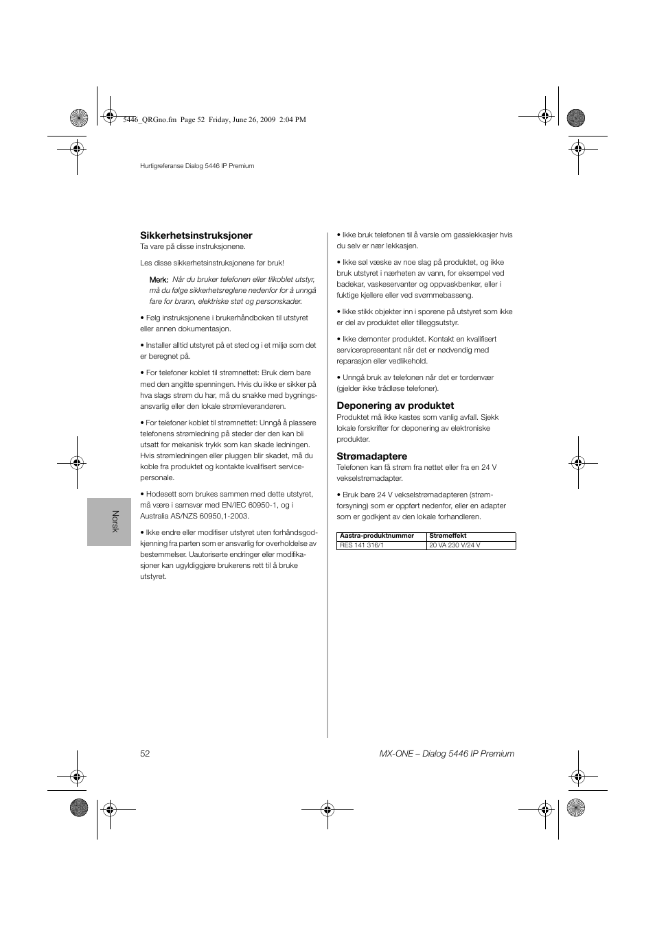 AASTRA 7446ip (5446ip) for MX-ONE Quick Reference Guide User Manual | Page 52 / 80