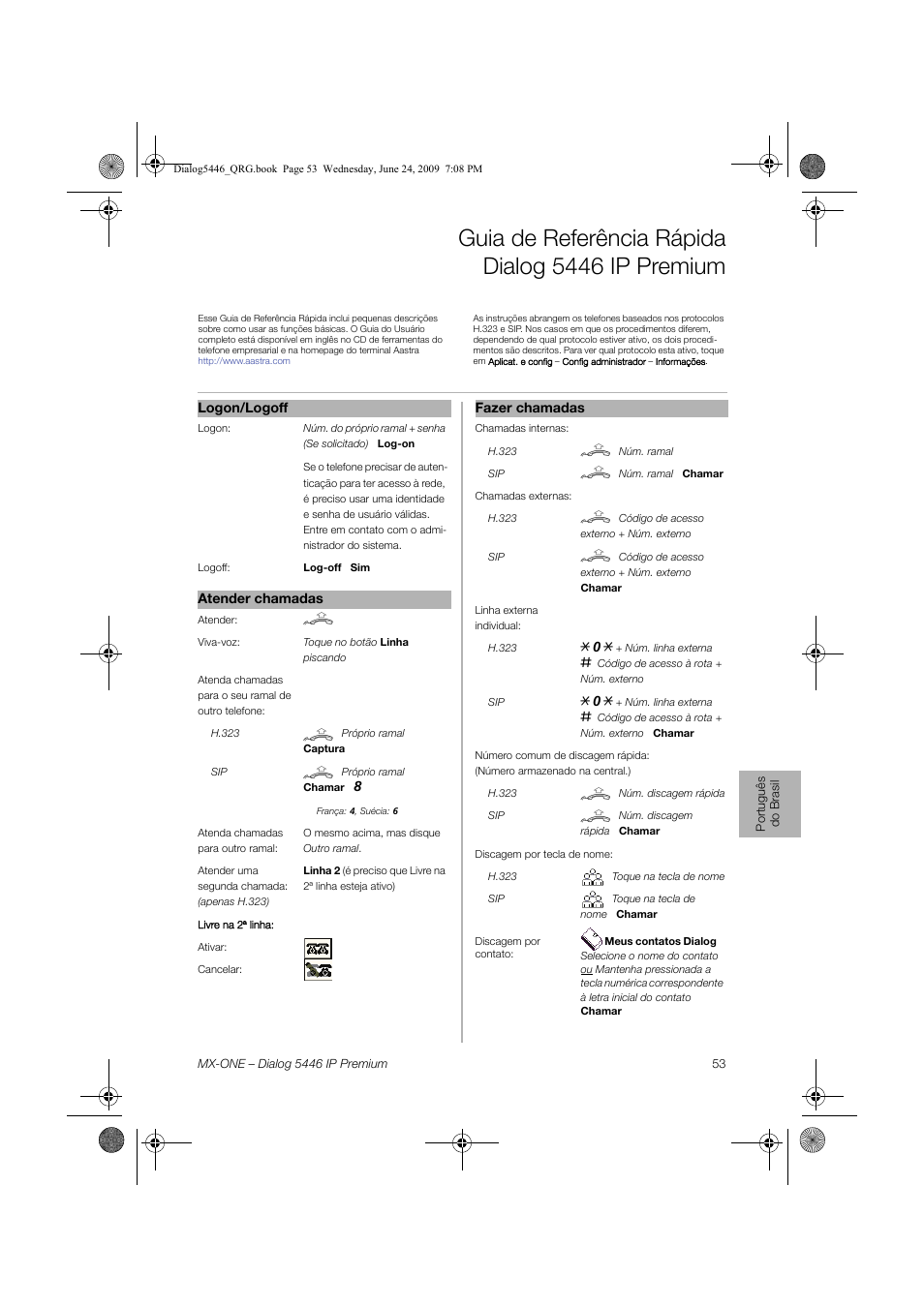 Português do brasil, Guia de referência rápida dialog 5446 ip premium | AASTRA 7446ip (5446ip) for MX-ONE Quick Reference Guide User Manual | Page 53 / 80