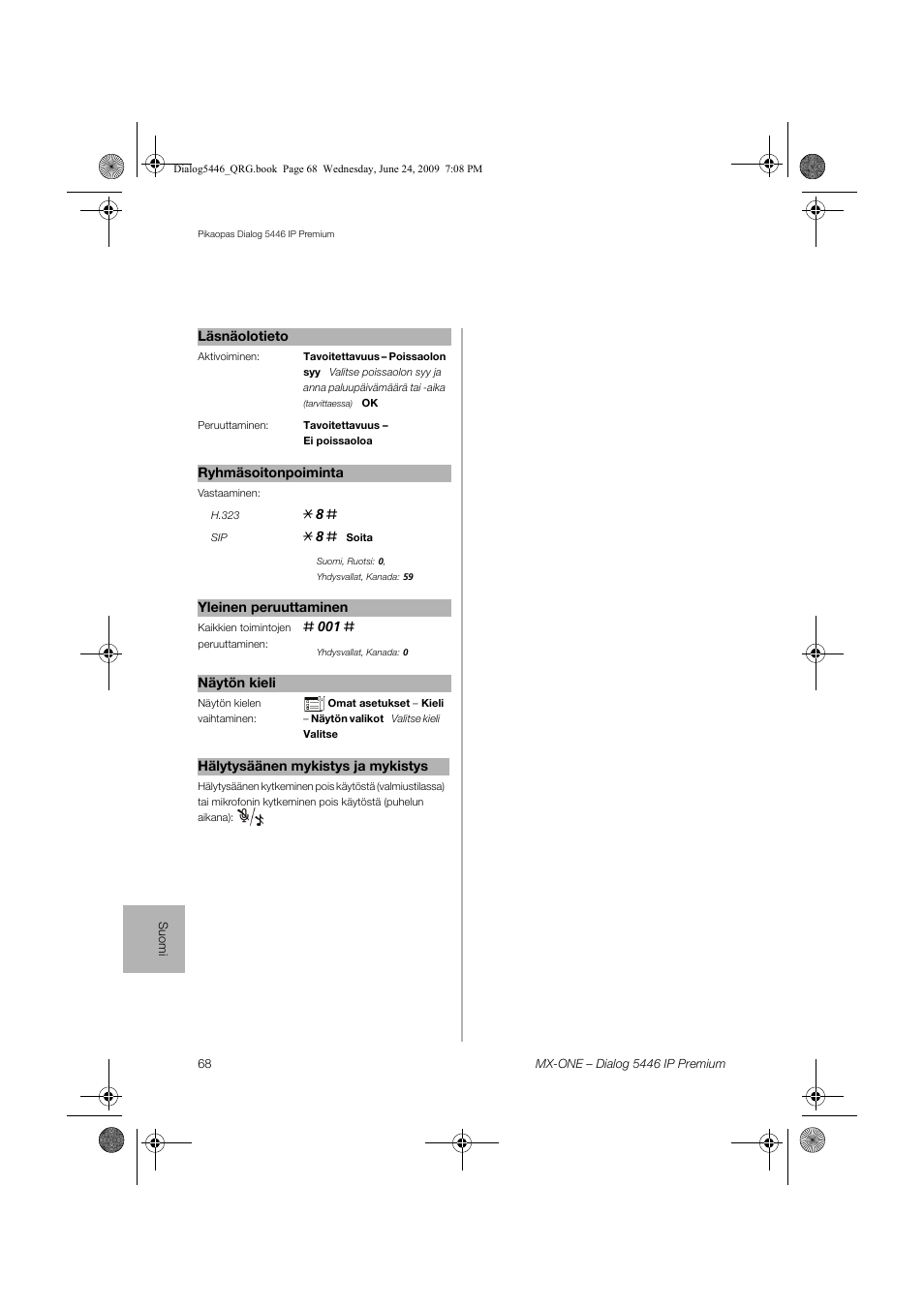 AASTRA 7446ip (5446ip) for MX-ONE Quick Reference Guide User Manual | Page 68 / 80