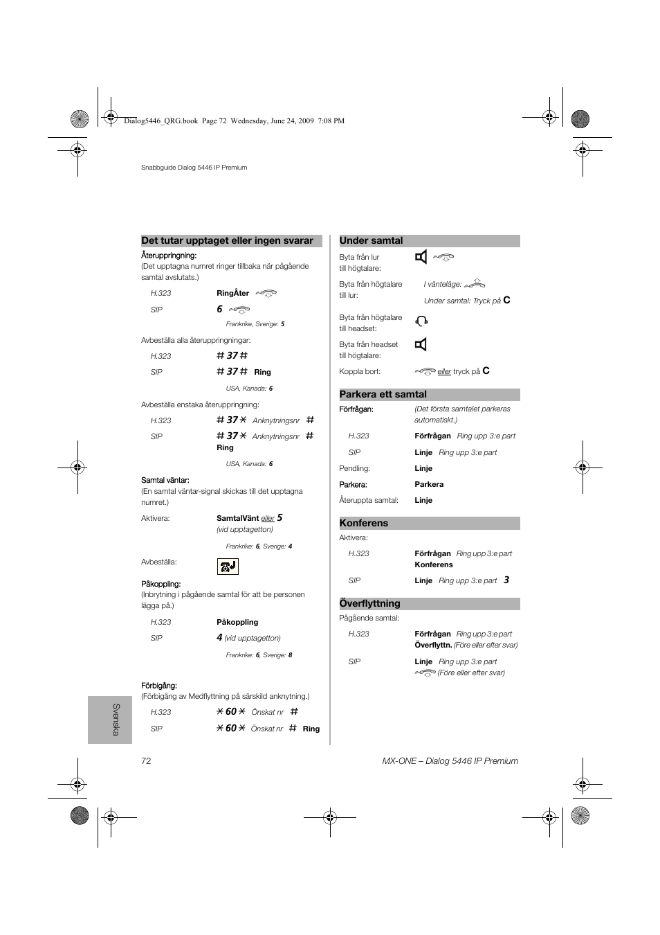 AASTRA 7446ip (5446ip) for MX-ONE Quick Reference Guide User Manual | Page 72 / 80