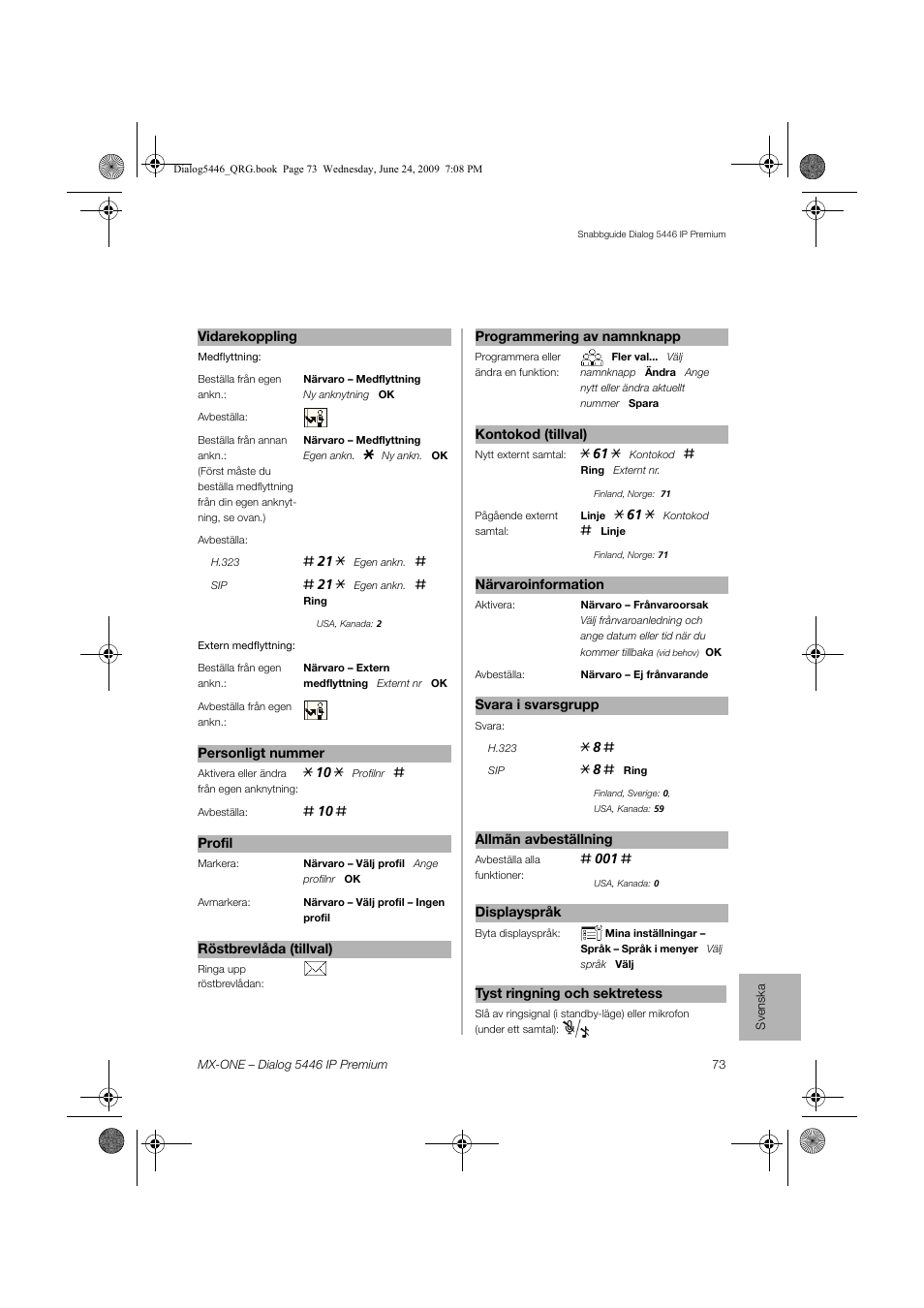 AASTRA 7446ip (5446ip) for MX-ONE Quick Reference Guide User Manual | Page 73 / 80