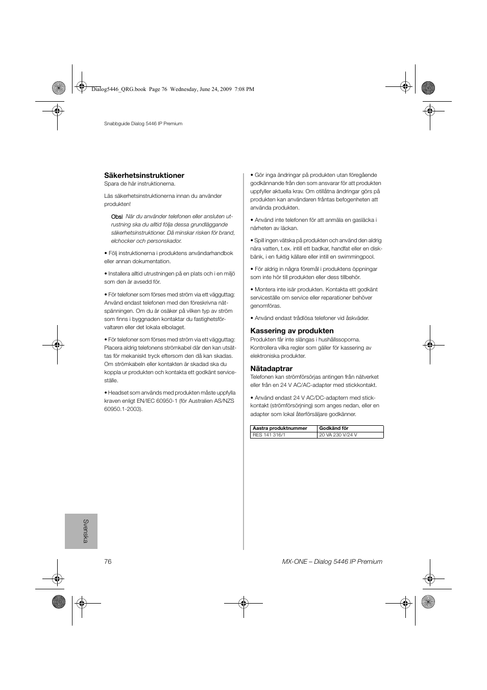 AASTRA 7446ip (5446ip) for MX-ONE Quick Reference Guide User Manual | Page 76 / 80