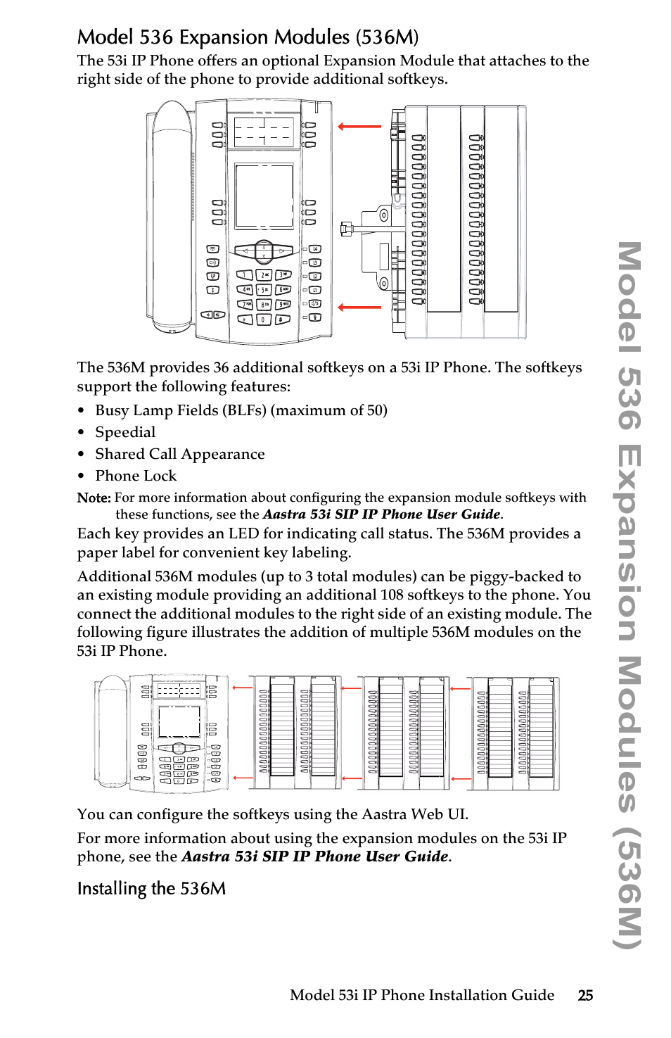 Model 536 expansion modules (536m), Installing the 536m | AASTRA 6753i Installation Guide EN User Manual | Page 31 / 42
