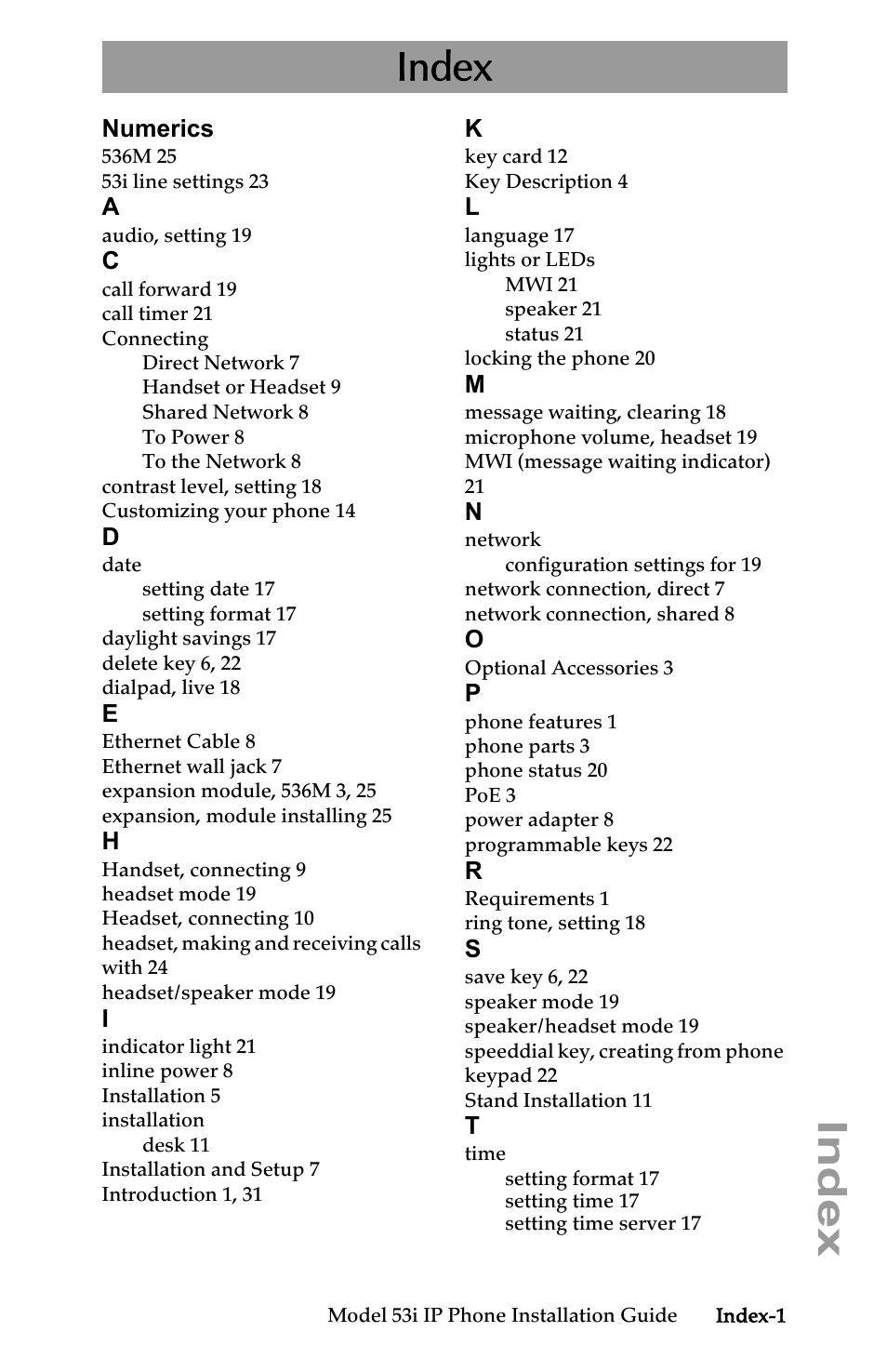 Index | AASTRA 6753i Installation Guide EN User Manual | Page 37 / 42