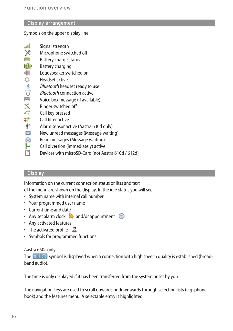 Display arrangement, Display | AASTRA 600c_d for OpenCom 1000 User Guide EN User Manual | Page 22 / 132