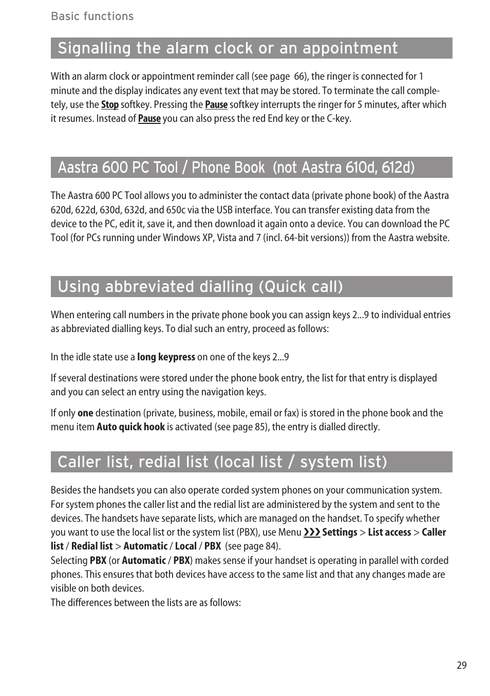 Signalling the alarm clock or an appointment, Using abbreviated dialling (quick call) | AASTRA 600c_d for OpenCom 1000 User Guide EN User Manual | Page 35 / 132