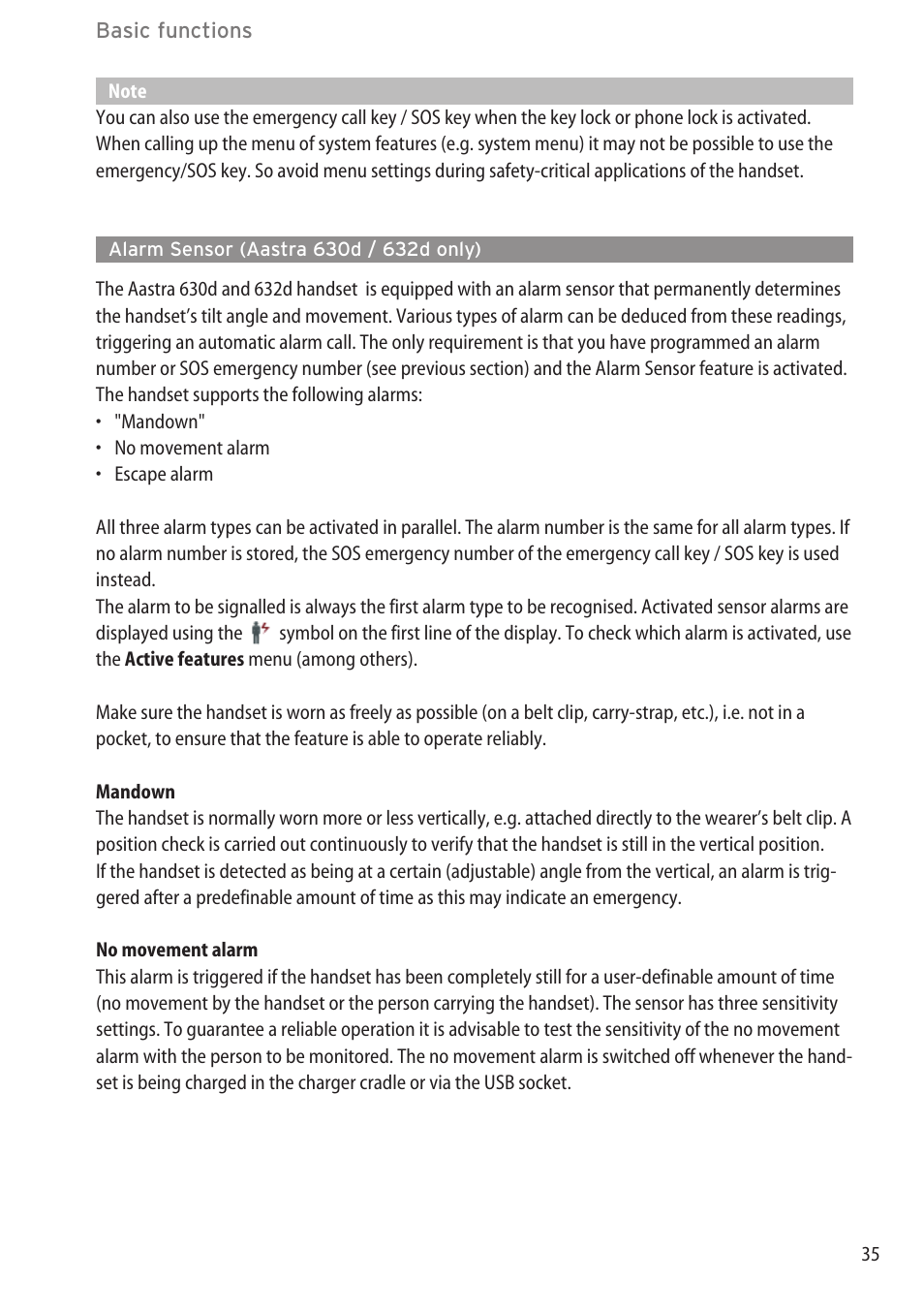 Alarm sensor (aastra 630d / 632d only) | AASTRA 600c_d for OpenCom 1000 User Guide EN User Manual | Page 41 / 132