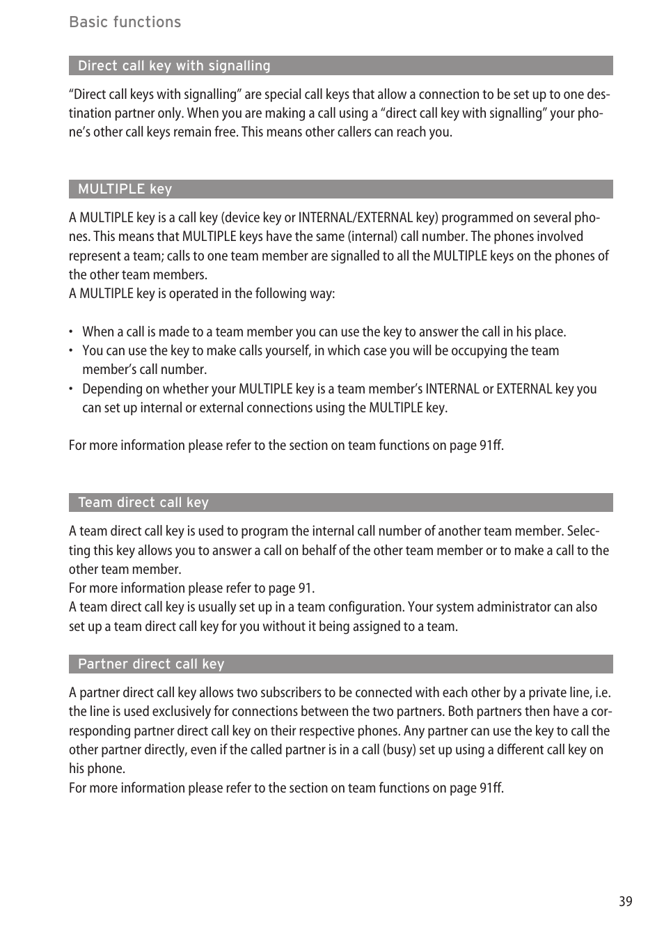 Direct call key with signalling, Multiple key, Team direct call key | Partner direct call key | AASTRA 600c_d for OpenCom 1000 User Guide EN User Manual | Page 45 / 132