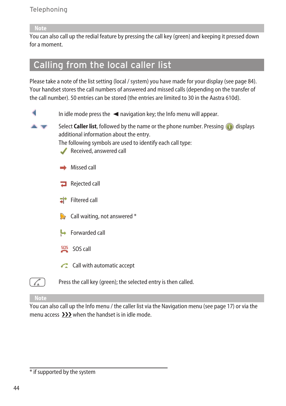 Calling from the local caller list | AASTRA 600c_d for OpenCom 1000 User Guide EN User Manual | Page 50 / 132