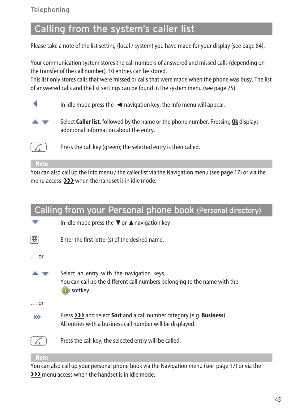 Calling from the system’s caller list, Calling from the local caller list, Calling from your personal phone book | AASTRA 600c_d for OpenCom 1000 User Guide EN User Manual | Page 51 / 132