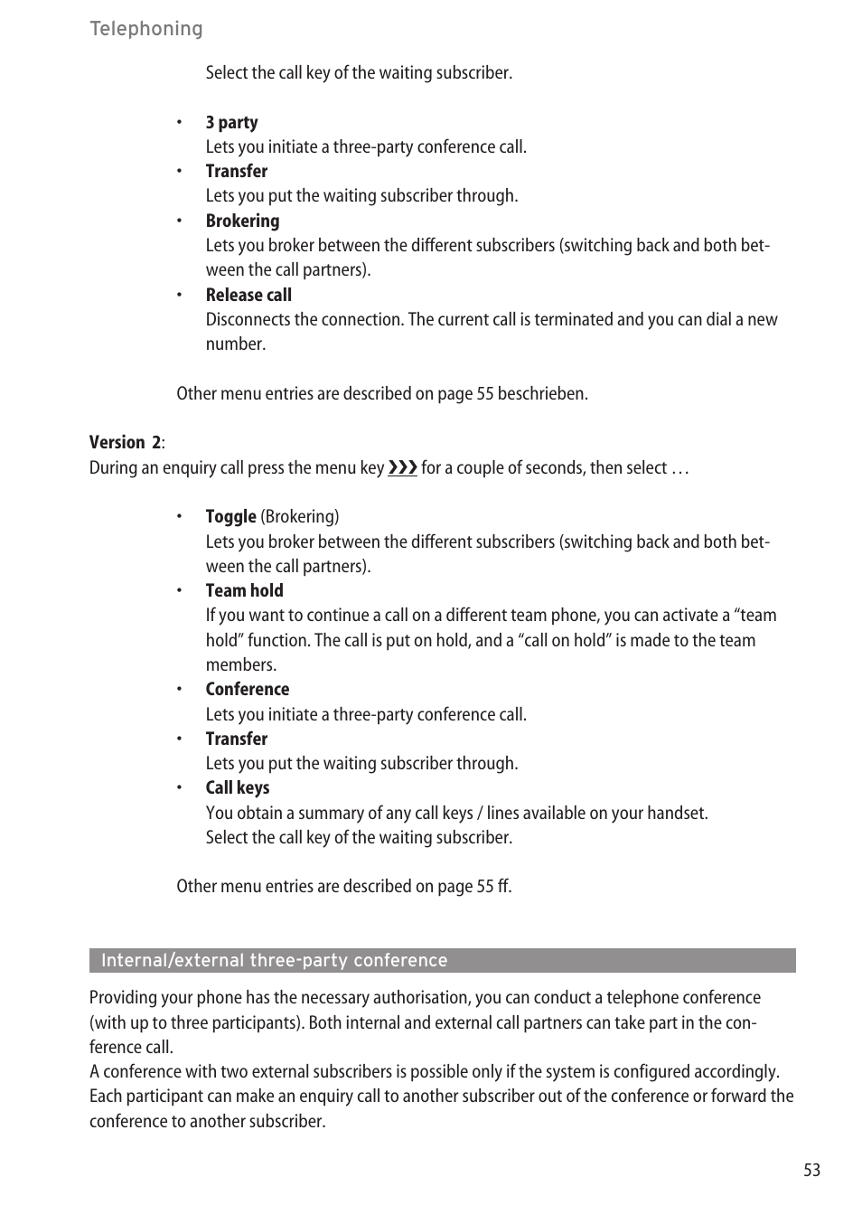 Internal/external three-party conference | AASTRA 600c_d for OpenCom 1000 User Guide EN User Manual | Page 59 / 132