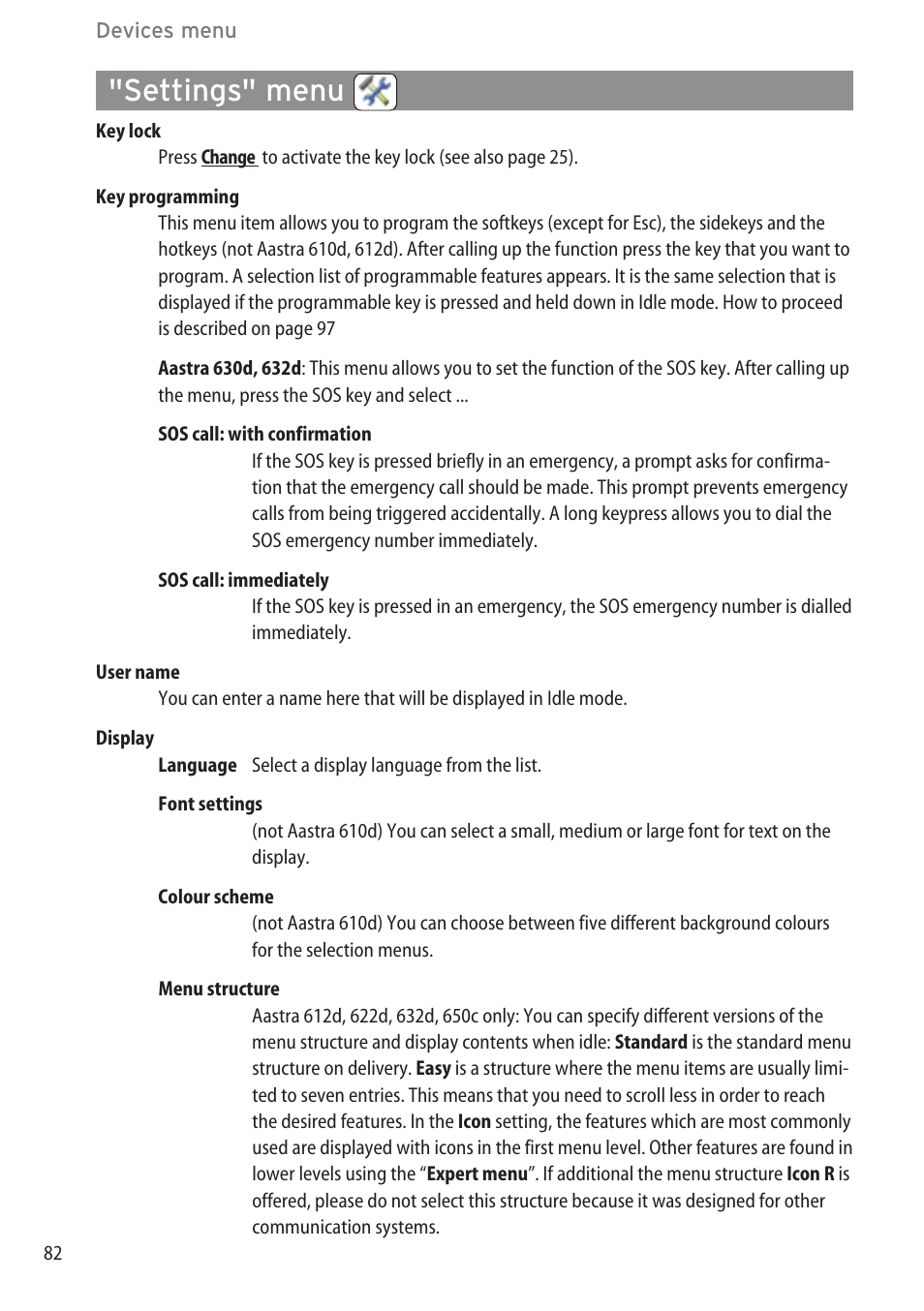 Settings" menu, System menu / main menu | AASTRA 600c_d for OpenCom 1000 User Guide EN User Manual | Page 88 / 132
