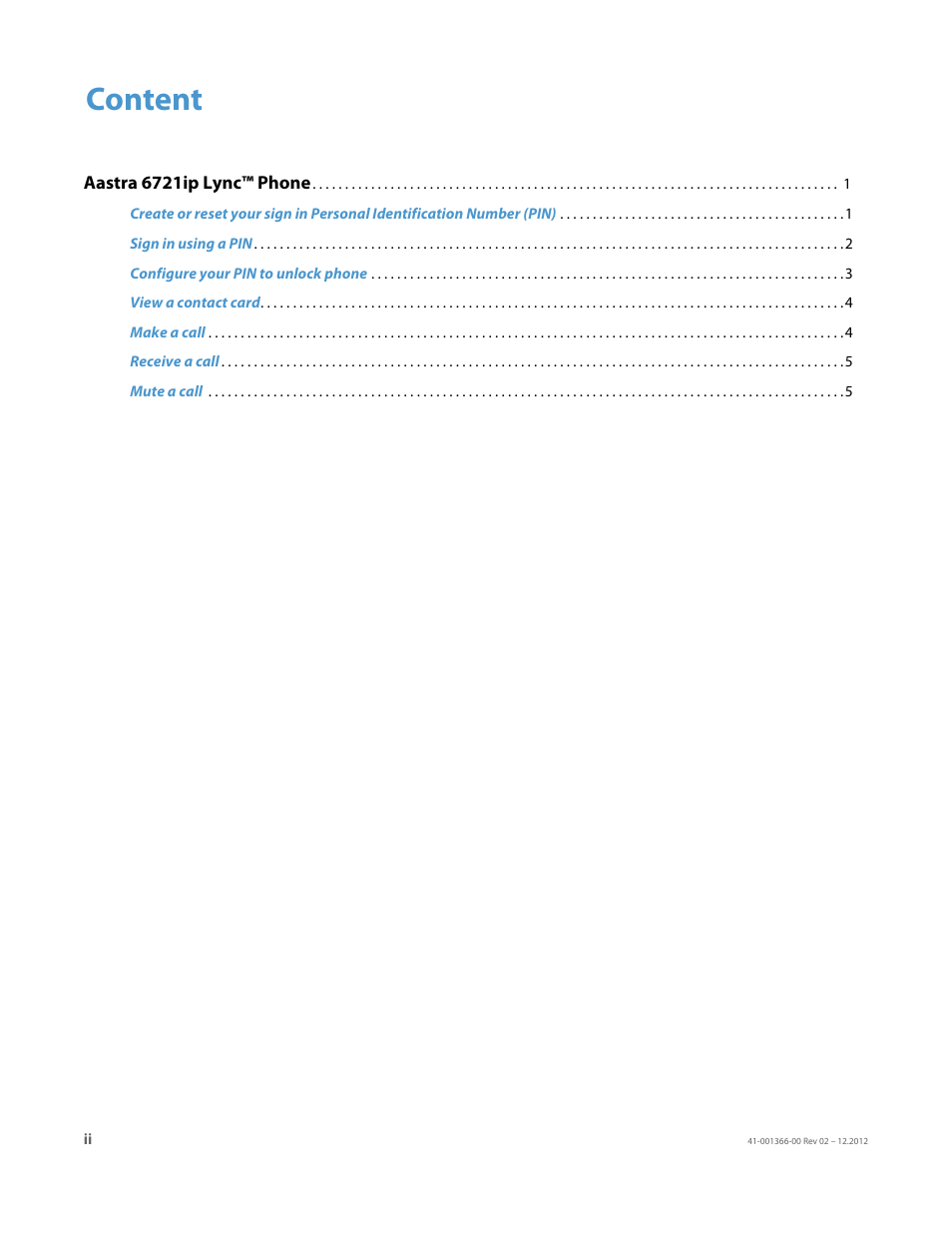 Content | AASTRA 6721ip Quick Start Guide EN User Manual | Page 2 / 8