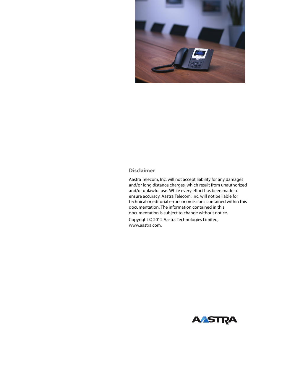 Disclaimer | AASTRA 6721ip Quick Start Guide EN User Manual | Page 8 / 8