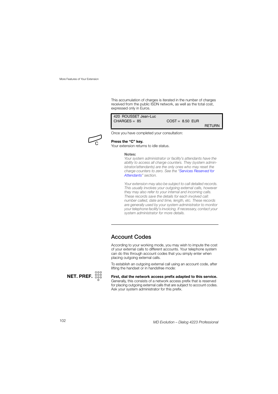Account codes | AASTRA 4223 Professional for MD Evolution User Guide User Manual | Page 102 / 165