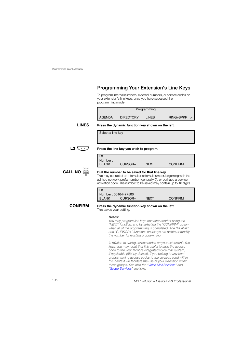 Programming your extension’s line keys | AASTRA 4223 Professional for MD Evolution User Guide User Manual | Page 106 / 165