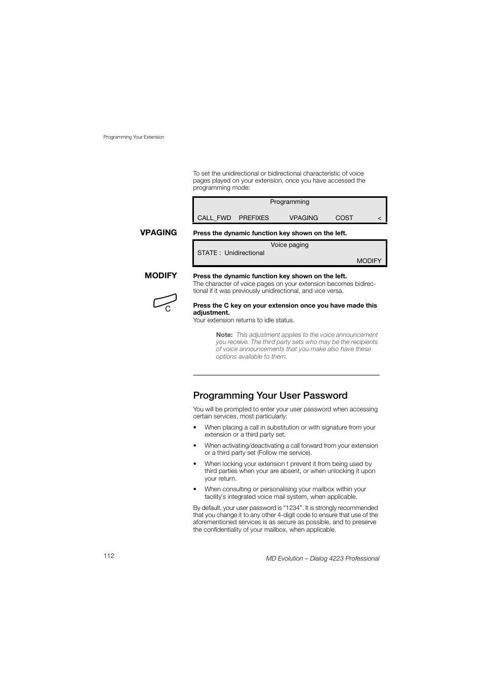 Programming your user password | AASTRA 4223 Professional for MD Evolution User Guide User Manual | Page 112 / 165