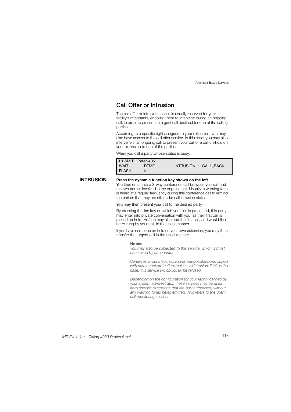 Call offer or intrusion | AASTRA 4223 Professional for MD Evolution User Guide User Manual | Page 117 / 165
