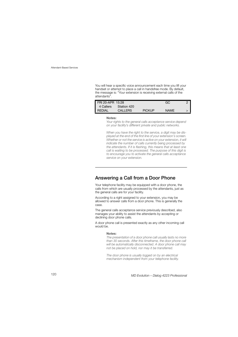 Answering a call from a door phone | AASTRA 4223 Professional for MD Evolution User Guide User Manual | Page 120 / 165