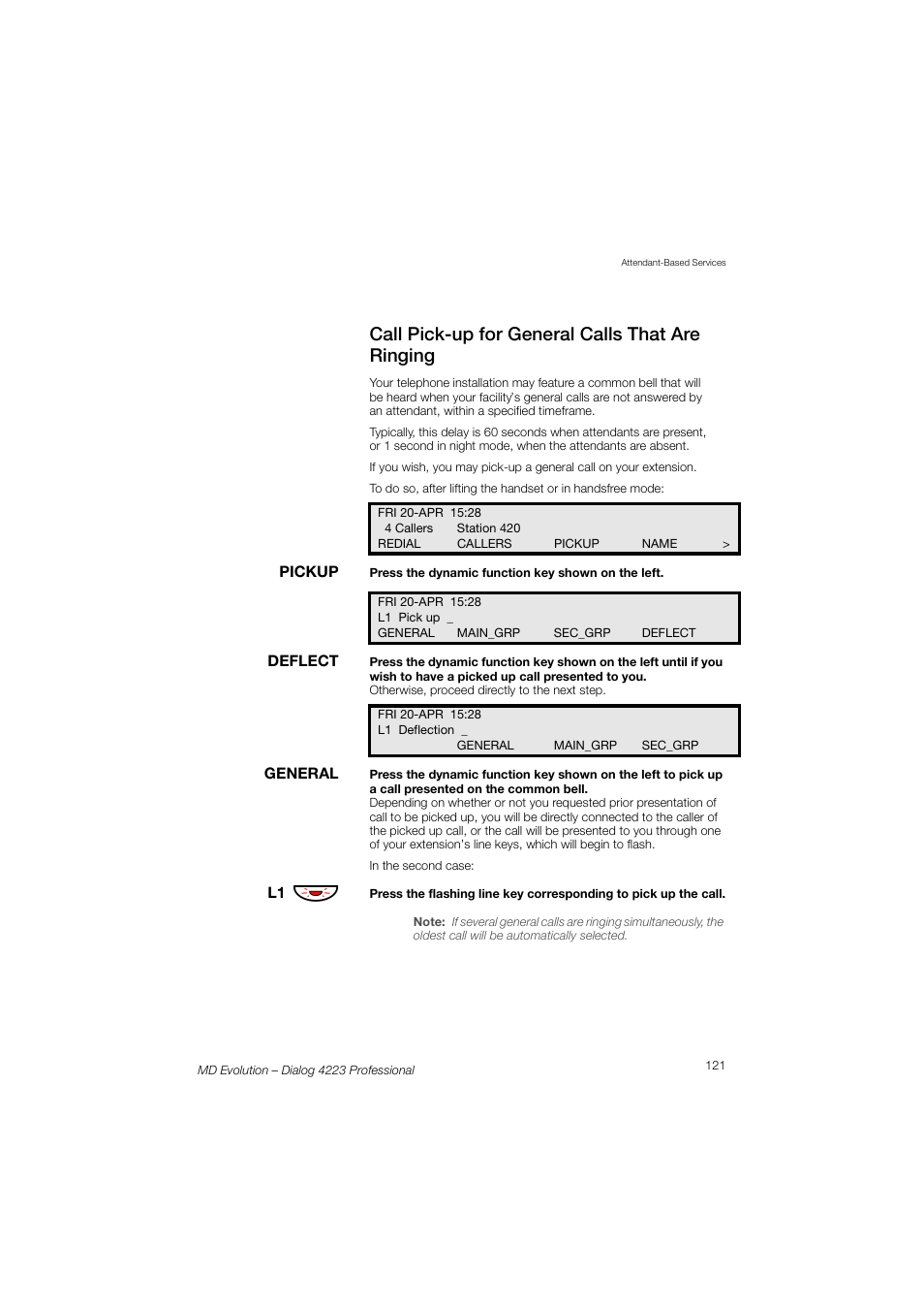 Call pick-up for general calls that are ringing | AASTRA 4223 Professional for MD Evolution User Guide User Manual | Page 121 / 165