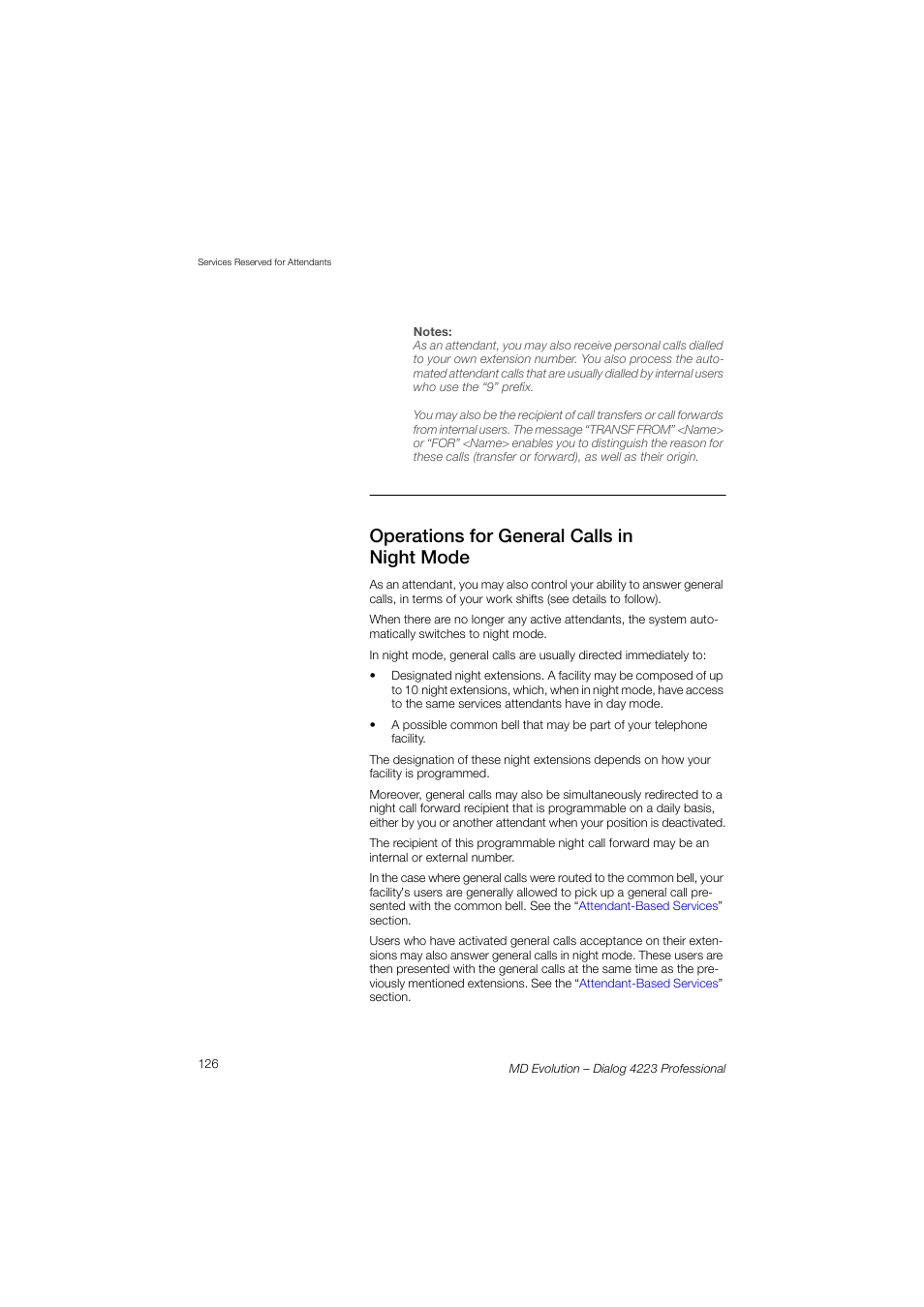 Operations for general calls in night mode | AASTRA 4223 Professional for MD Evolution User Guide User Manual | Page 126 / 165