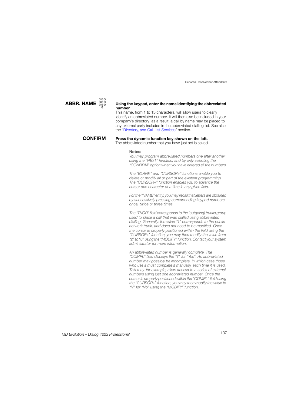 AASTRA 4223 Professional for MD Evolution User Guide User Manual | Page 137 / 165