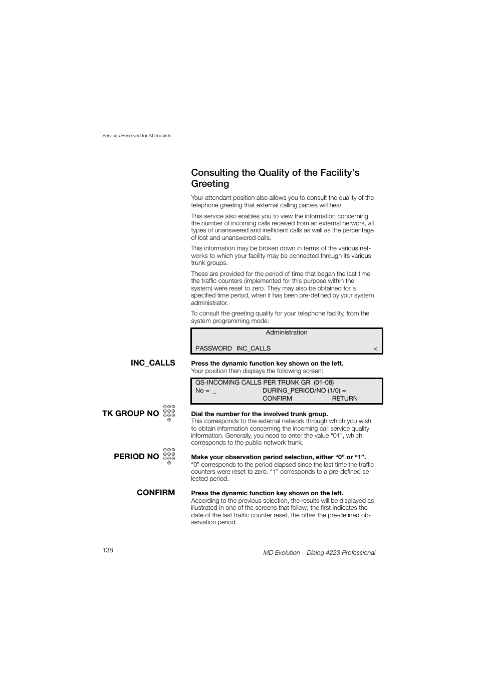 Consulting the quality of the facility’s greeting | AASTRA 4223 Professional for MD Evolution User Guide User Manual | Page 138 / 165