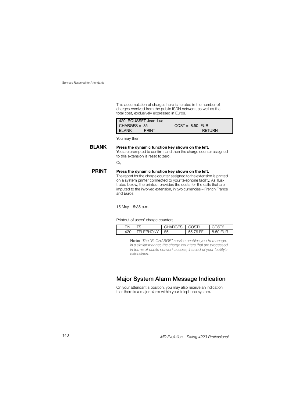 Major system alarm message indication | AASTRA 4223 Professional for MD Evolution User Guide User Manual | Page 140 / 165