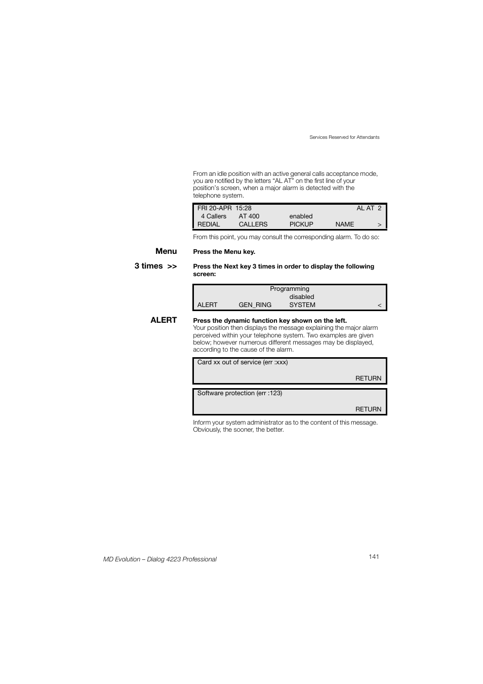 AASTRA 4223 Professional for MD Evolution User Guide User Manual | Page 141 / 165