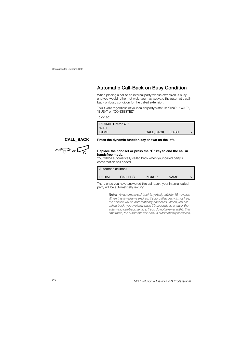 Automatic call-back on busy condition | AASTRA 4223 Professional for MD Evolution User Guide User Manual | Page 26 / 165