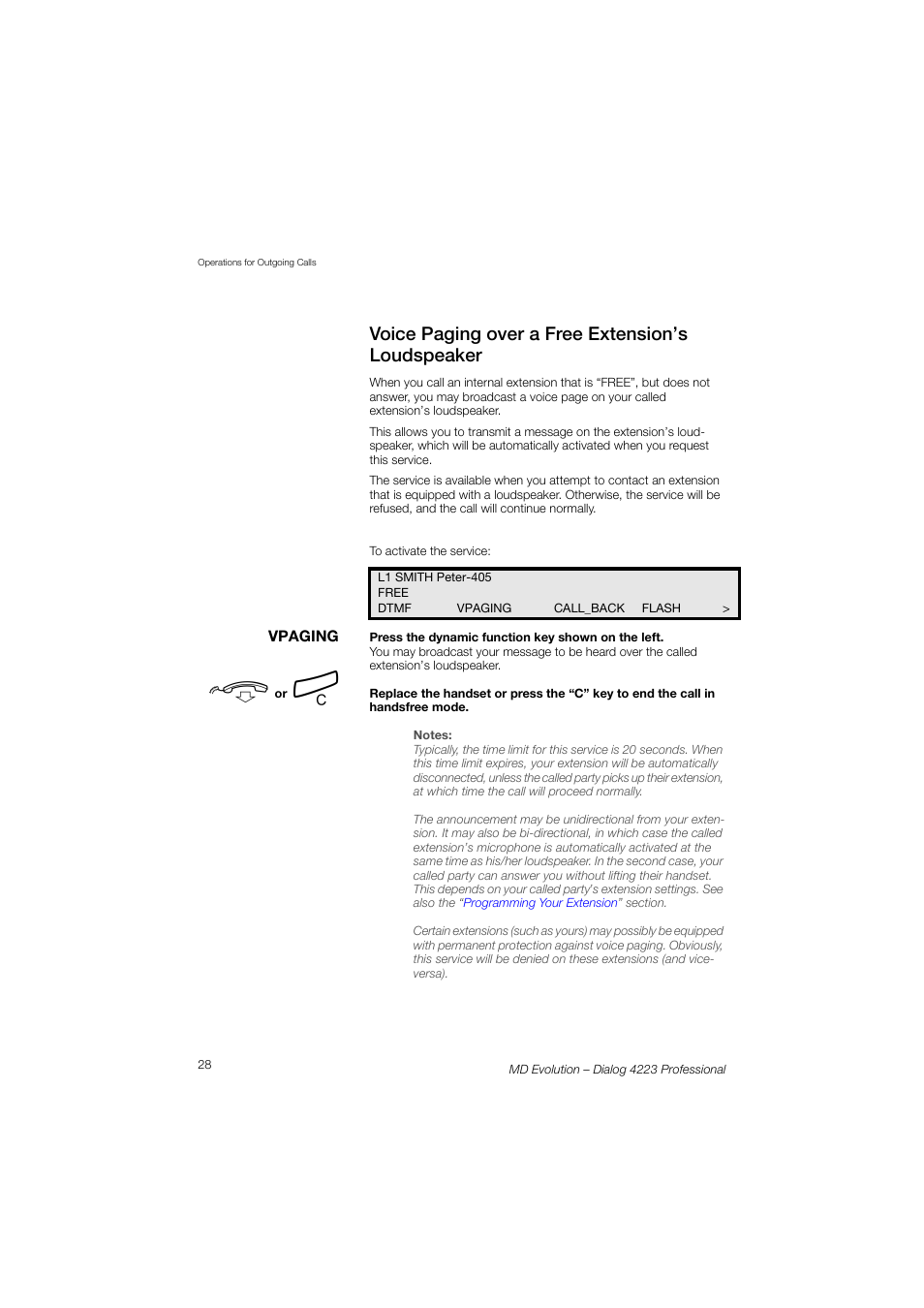Voice paging over a free extension’s loudspeaker | AASTRA 4223 Professional for MD Evolution User Guide User Manual | Page 28 / 165