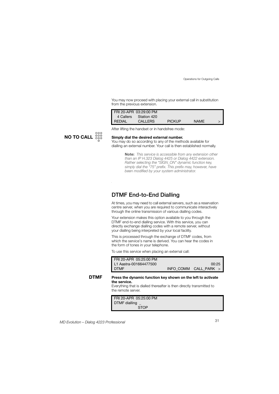 Dtmf end-to-end dialling | AASTRA 4223 Professional for MD Evolution User Guide User Manual | Page 31 / 165