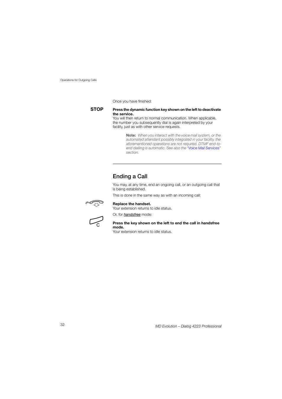 Ending a call | AASTRA 4223 Professional for MD Evolution User Guide User Manual | Page 32 / 165