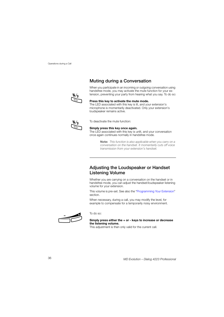 Muting during a conversation | AASTRA 4223 Professional for MD Evolution User Guide User Manual | Page 36 / 165